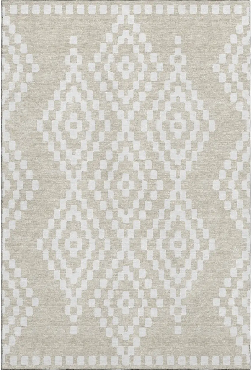Beige And Ivory Geometric Washable Area Rug With UV Protection Photo 1