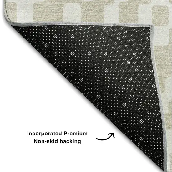 Beige And Ivory Geometric Washable Area Rug With UV Protection Photo 7