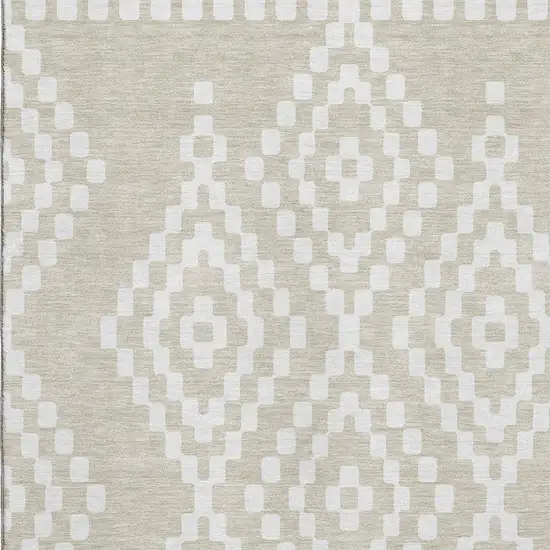 Beige And Ivory Geometric Washable Area Rug With UV Protection Photo 3