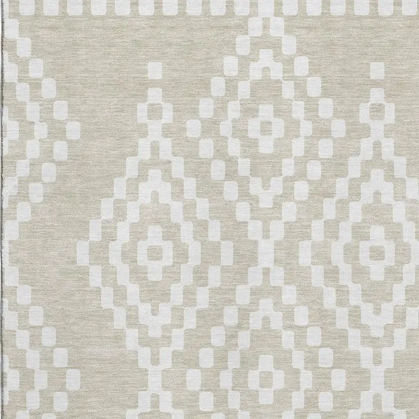 Beige And Ivory Geometric Washable Area Rug With UV Protection Photo 3