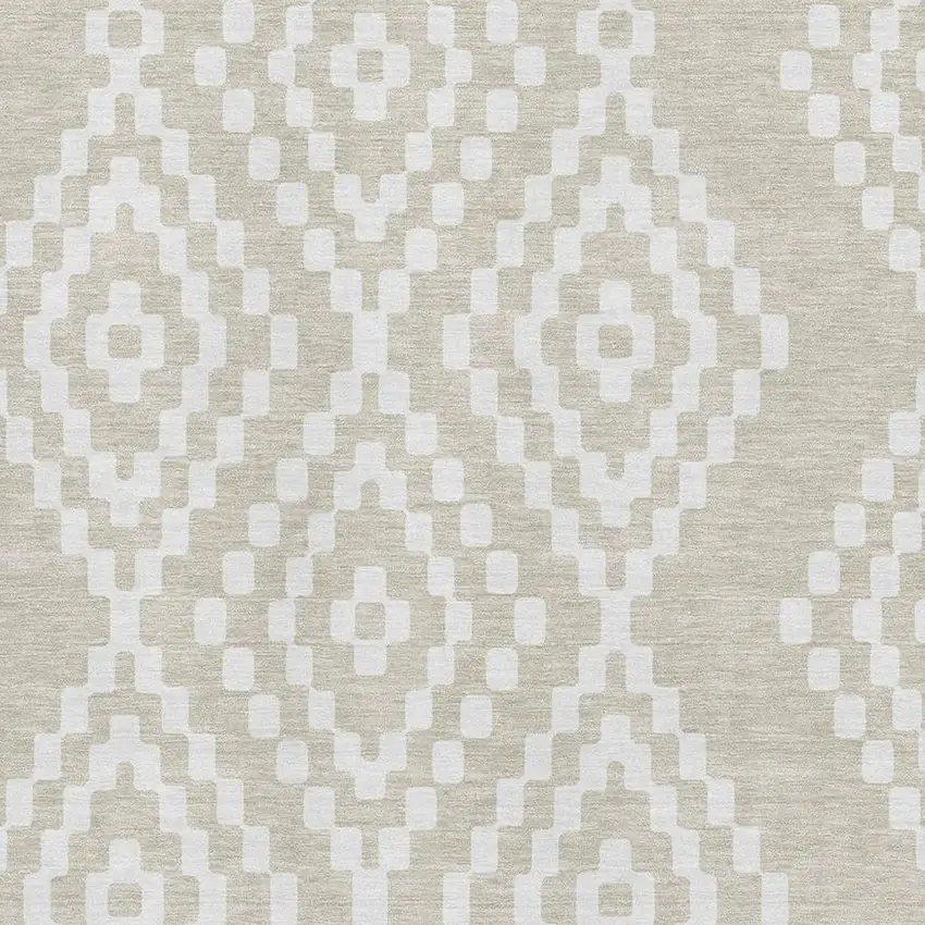 Beige And Ivory Geometric Washable Area Rug With UV Protection Photo 3