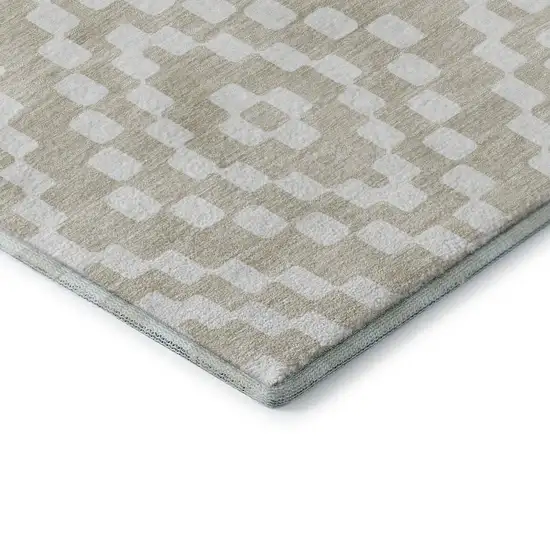 Beige And Ivory Geometric Washable Area Rug With UV Protection Photo 8