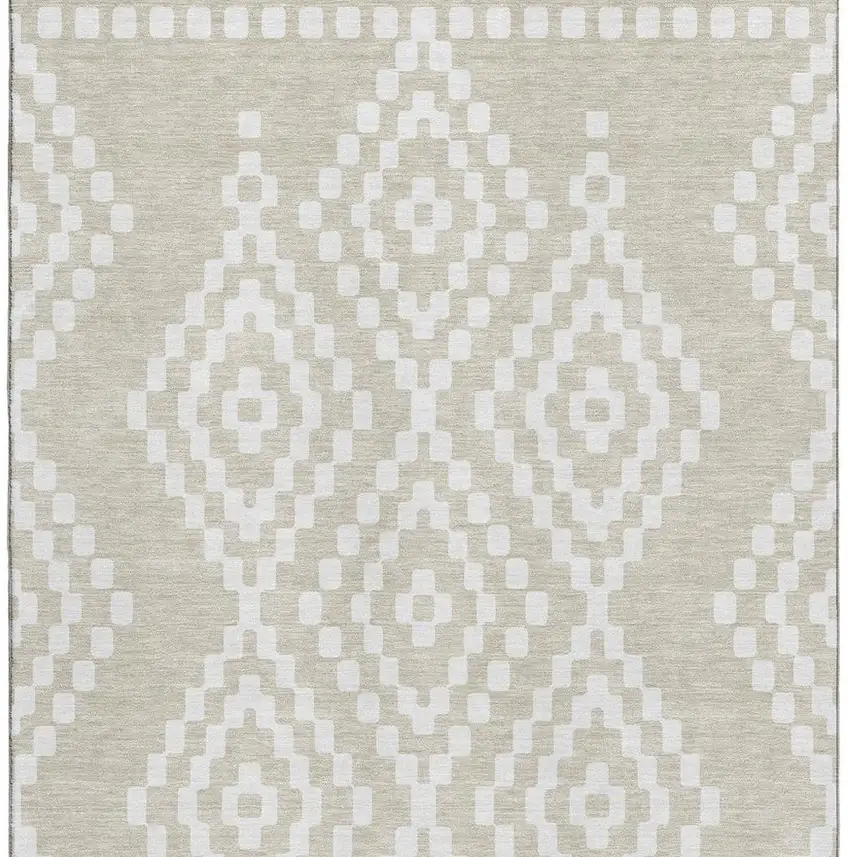 Beige And Ivory Geometric Washable Area Rug With UV Protection Photo 4