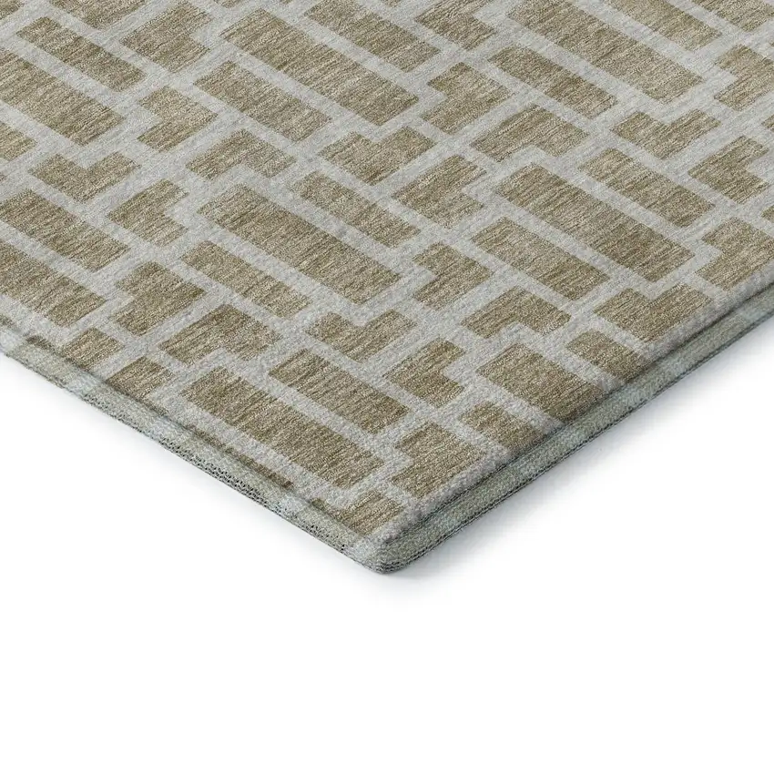 Beige And Ivory Geometric Washable Area Rug With UV Protection Photo 8