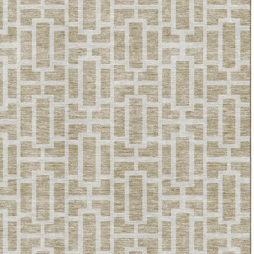 Beige And Ivory Geometric Washable Area Rug With UV Protection Photo 3
