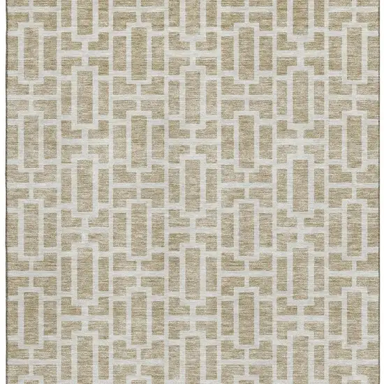 Beige And Ivory Geometric Washable Area Rug With UV Protection Photo 4