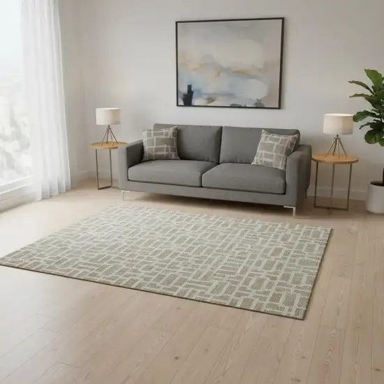 Beige And Ivory Geometric Washable Area Rug With UV Protection Photo 2