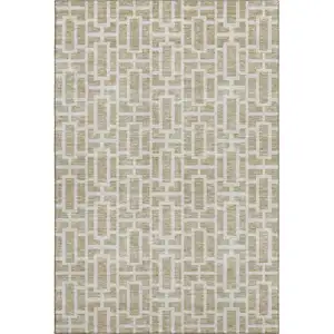Photo of Beige And Ivory Geometric Washable Area Rug With UV Protection