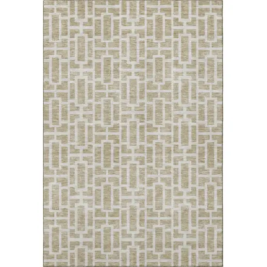 Beige And Ivory Geometric Washable Area Rug With UV Protection Photo 4