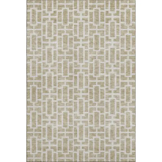 Beige And Ivory Geometric Washable Area Rug With UV Protection Photo 1