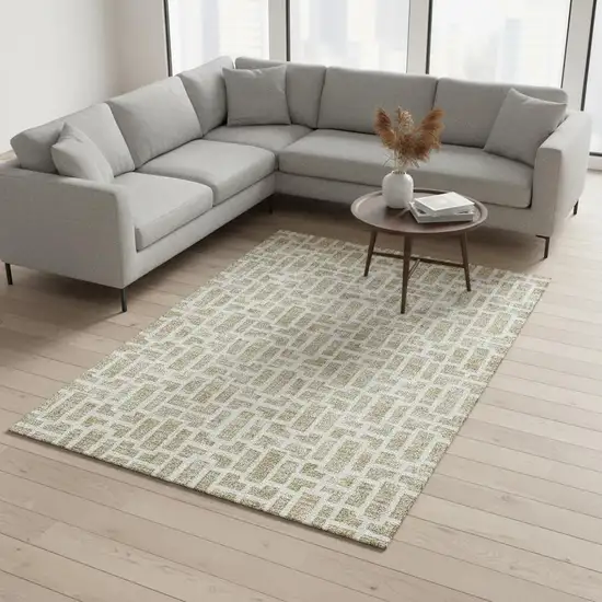 Beige And Ivory Geometric Washable Area Rug With UV Protection Photo 2