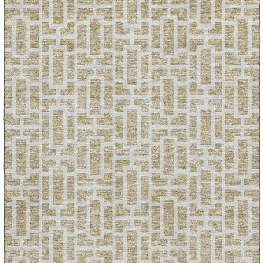 Beige And Ivory Geometric Washable Area Rug With UV Protection Photo 4