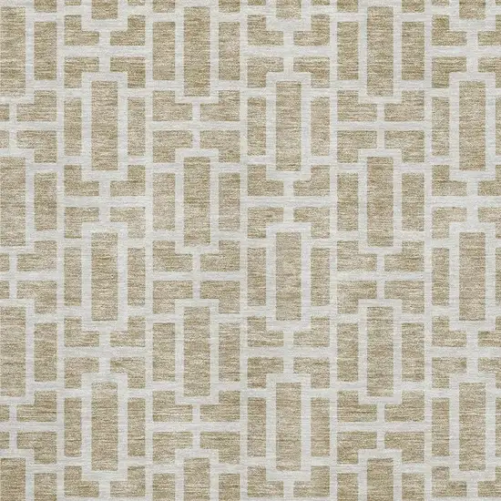 Beige And Ivory Geometric Washable Area Rug With UV Protection Photo 3