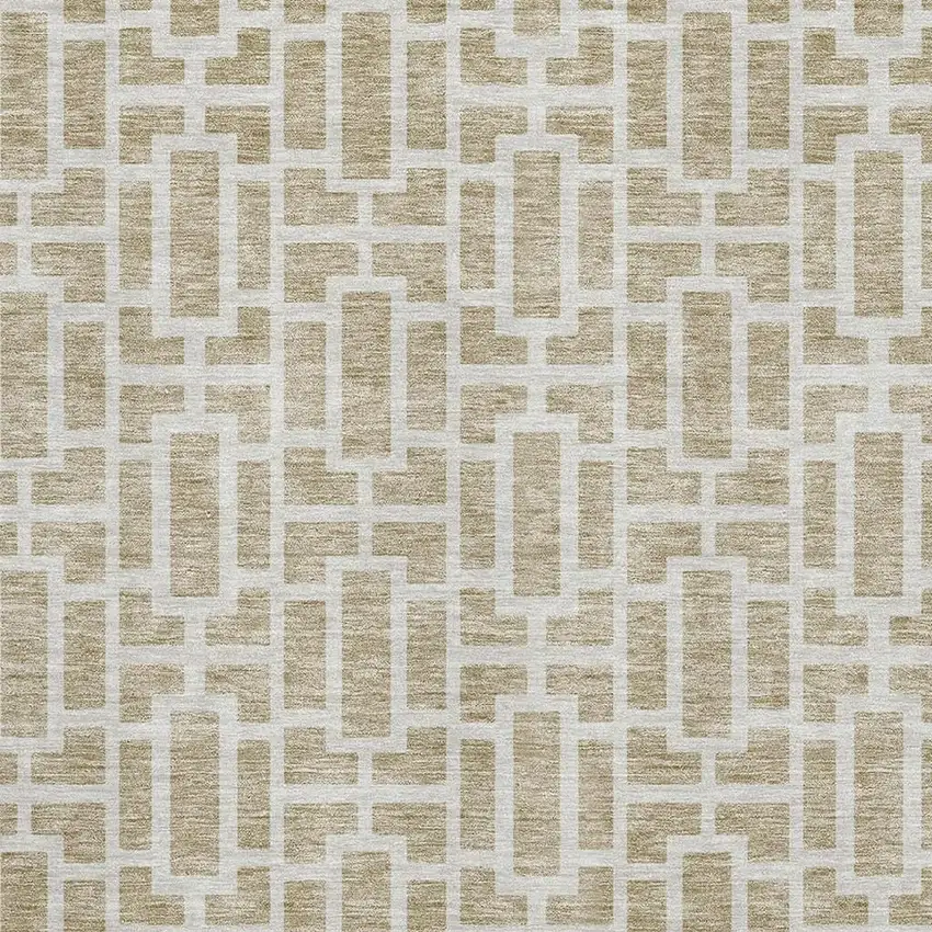 Beige And Ivory Geometric Washable Area Rug With UV Protection Photo 3