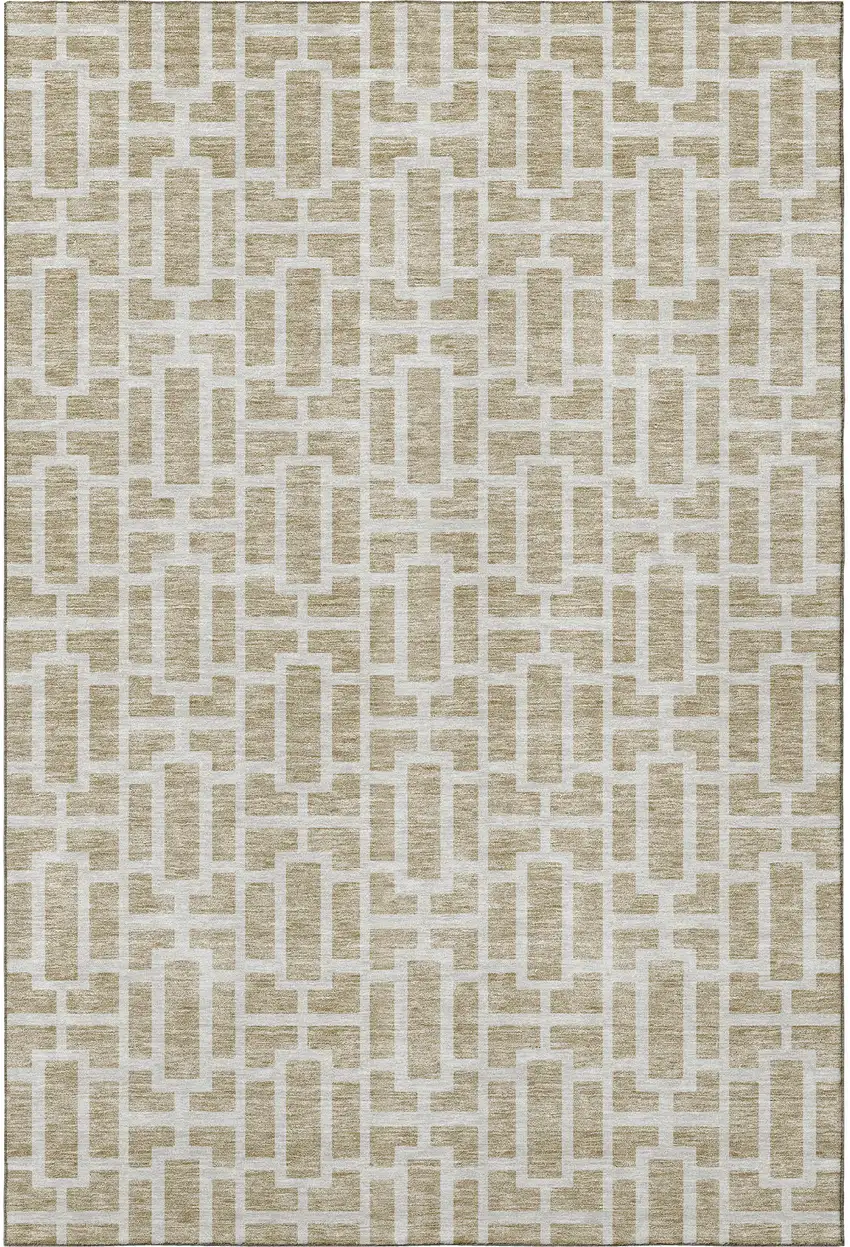 Beige And Ivory Geometric Washable Area Rug With UV Protection Photo 4