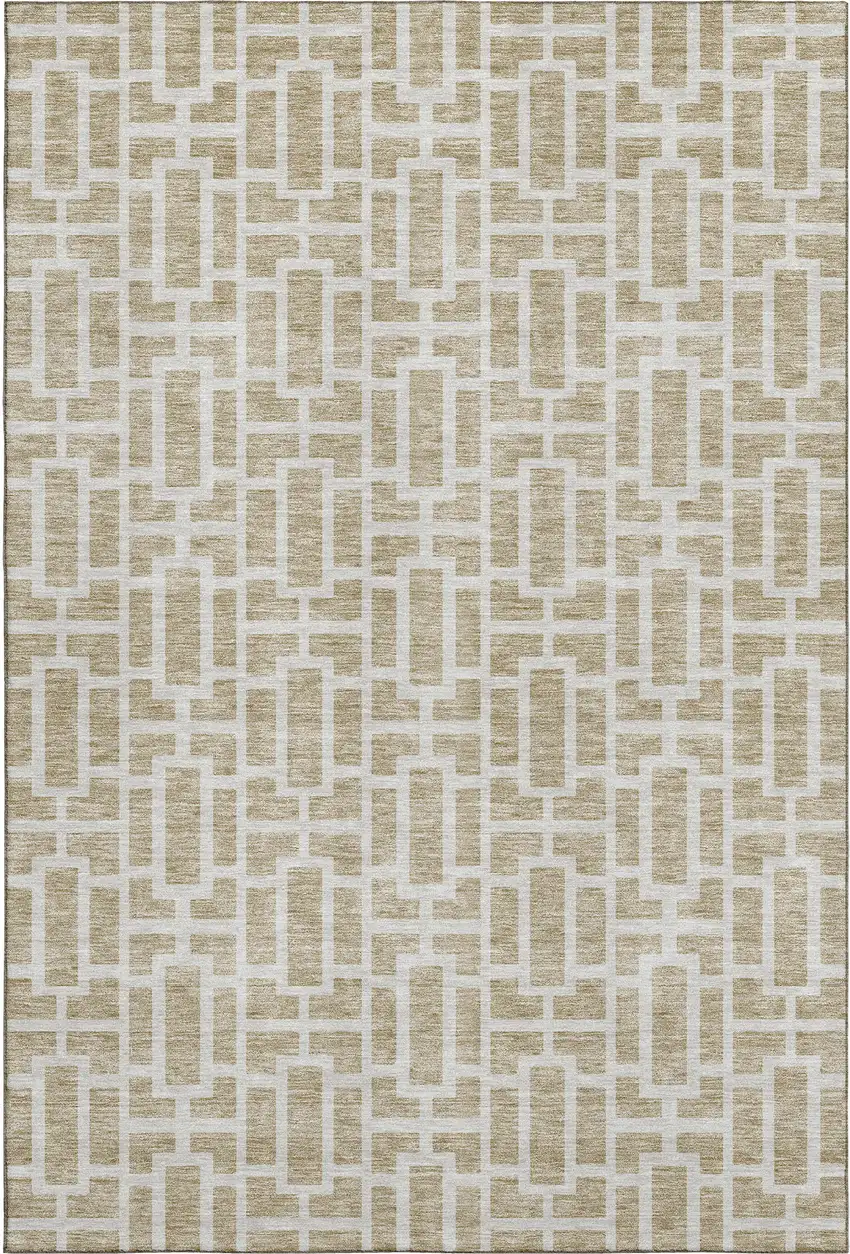 Beige And Ivory Geometric Washable Area Rug With UV Protection Photo 1