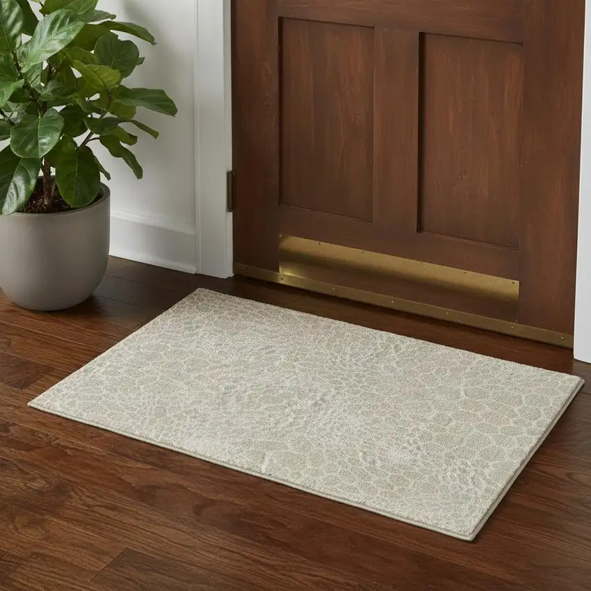 Beige And Ivory Geometric Washable Area Rug With UV Protection Photo 1