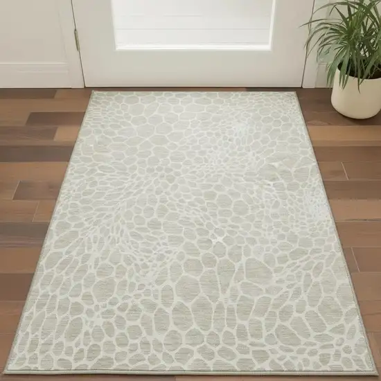Beige And Ivory Geometric Washable Area Rug With UV Protection Photo 2