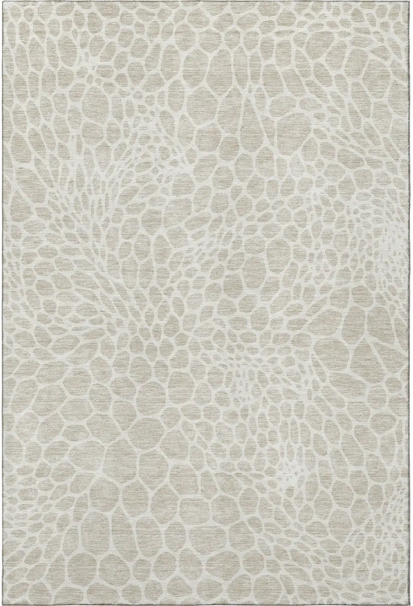 Beige And Ivory Geometric Washable Area Rug With UV Protection Photo 3