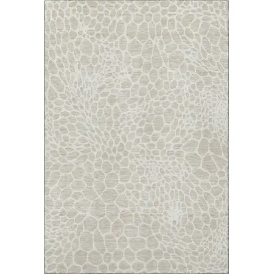 Beige And Ivory Geometric Washable Area Rug With UV Protection Photo 3
