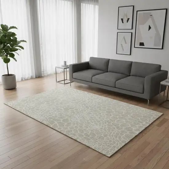 Beige And Ivory Geometric Washable Area Rug With UV Protection Photo 2