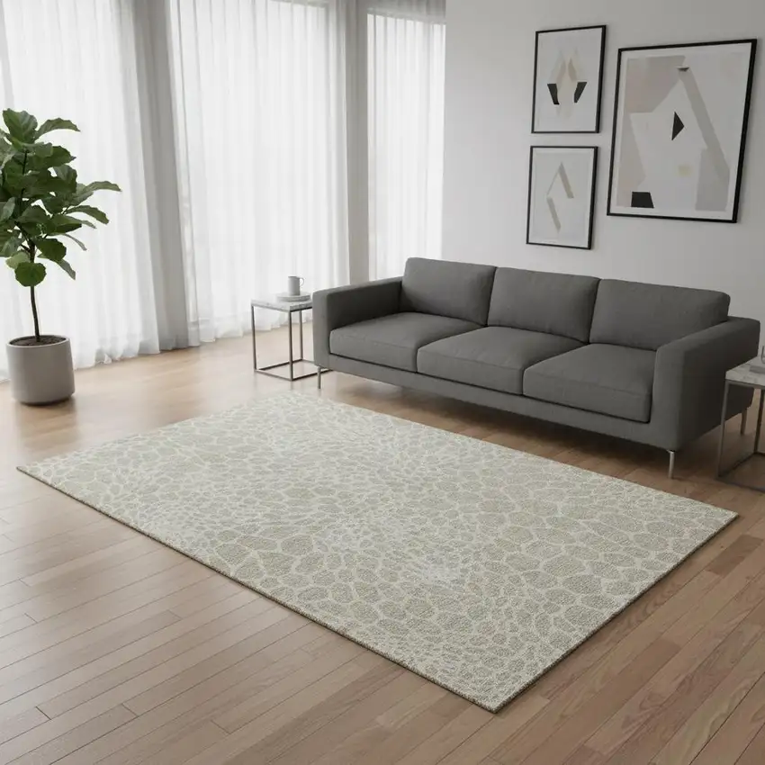 Beige And Ivory Geometric Washable Area Rug With UV Protection Photo 2