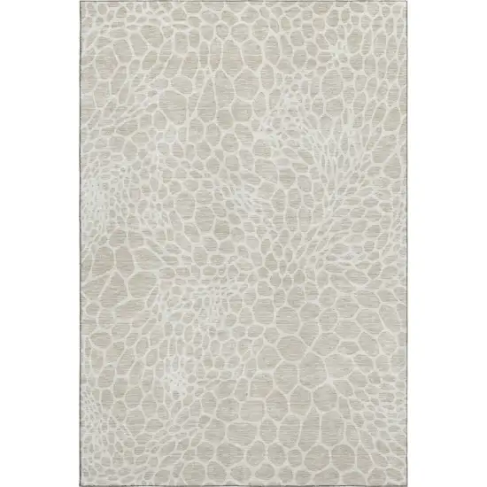 Beige And Ivory Geometric Washable Area Rug With UV Protection Photo 1