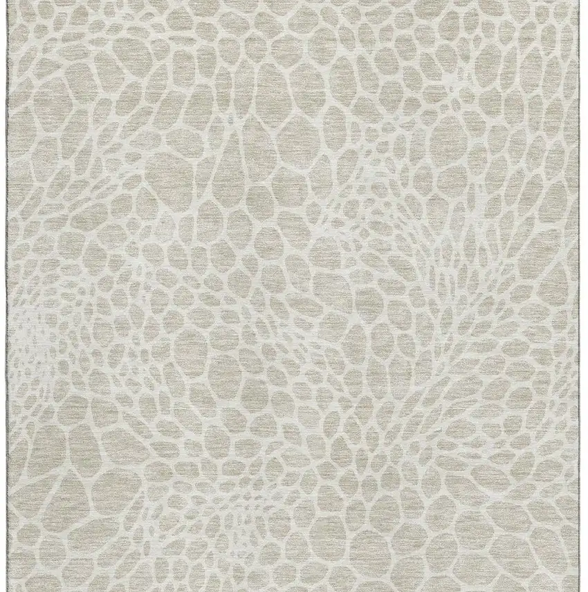 Beige And Ivory Geometric Washable Area Rug With UV Protection Photo 4
