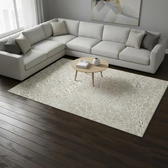 Beige And Ivory Geometric Washable Area Rug With UV Protection Photo 2