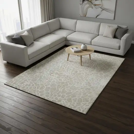 Beige And Ivory Geometric Washable Area Rug With UV Protection Photo 2