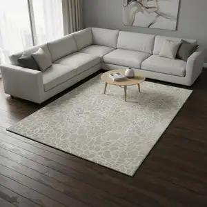 Photo of Beige And Ivory Geometric Washable Area Rug With UV Protection