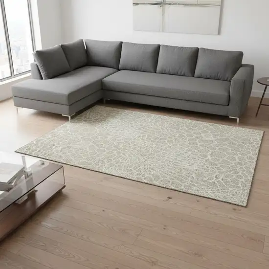 Beige And Ivory Geometric Washable Area Rug With UV Protection Photo 2