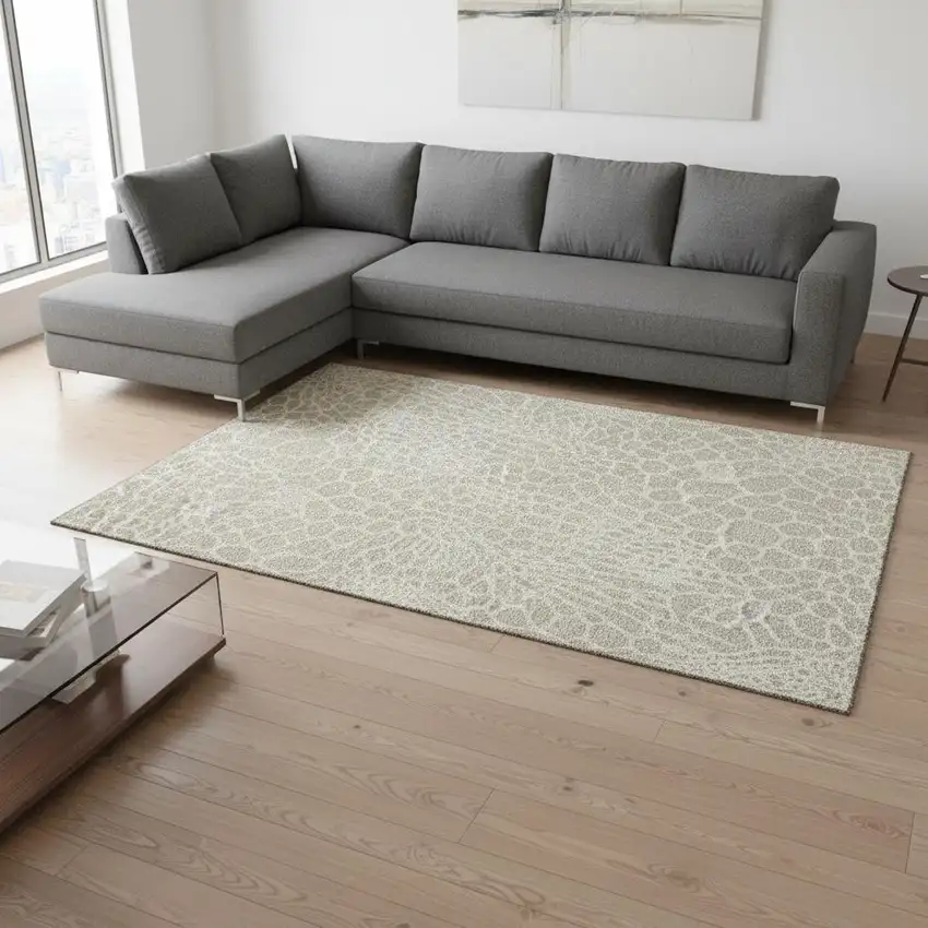 Beige And Ivory Geometric Washable Area Rug With UV Protection Photo 2