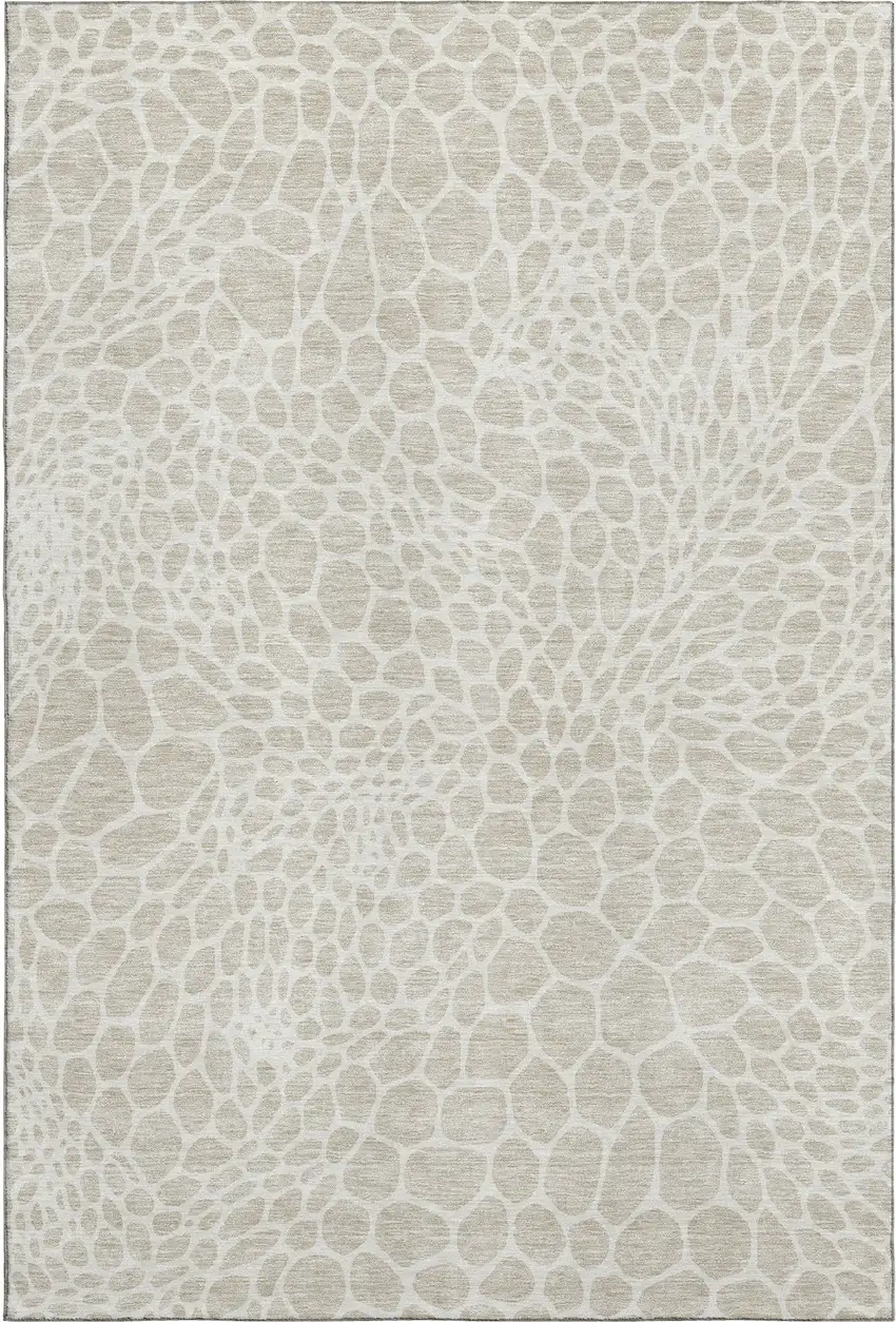 Beige And Ivory Geometric Washable Area Rug With UV Protection Photo 1