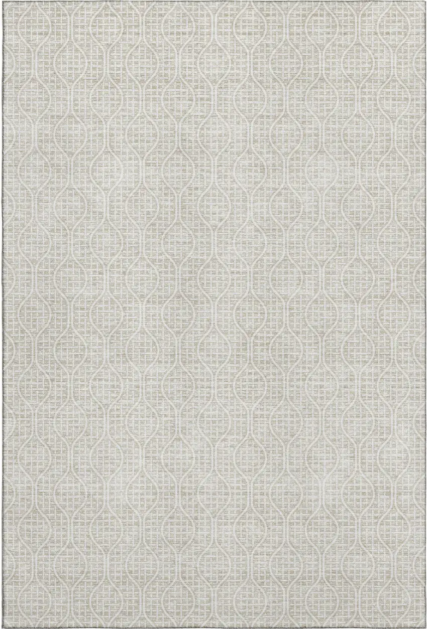 Beige And Ivory Geometric Washable Area Rug With UV Protection Photo 1
