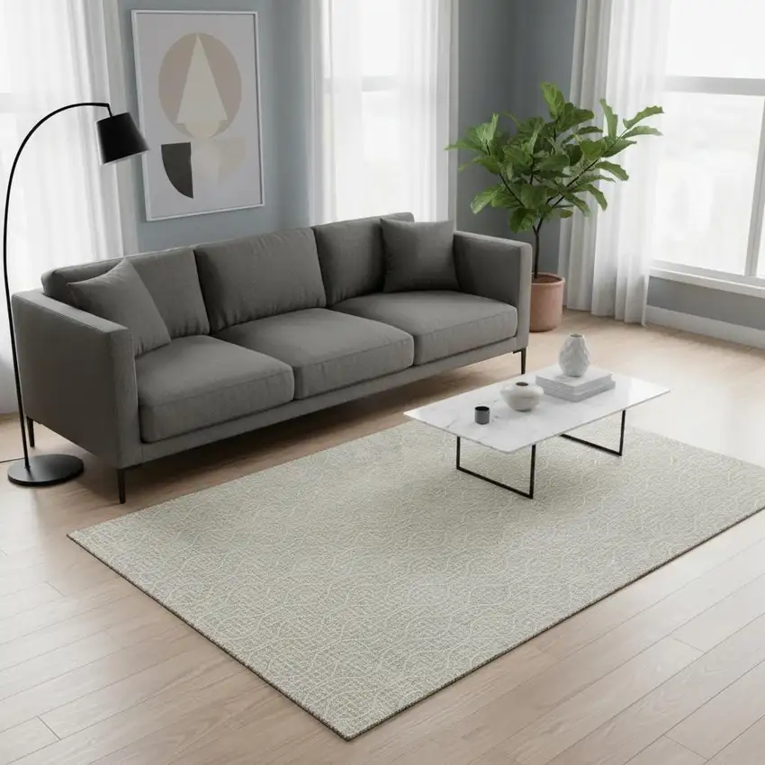 Beige And Ivory Geometric Washable Area Rug With UV Protection Photo 2