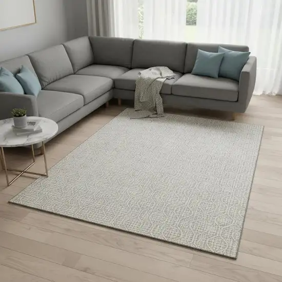 Beige And Ivory Geometric Washable Area Rug With UV Protection Photo 2