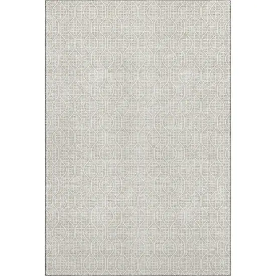 Beige And Ivory Geometric Washable Area Rug With UV Protection Photo 1