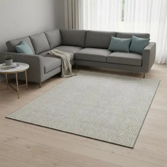 Beige And Ivory Geometric Washable Area Rug With UV Protection Photo 2