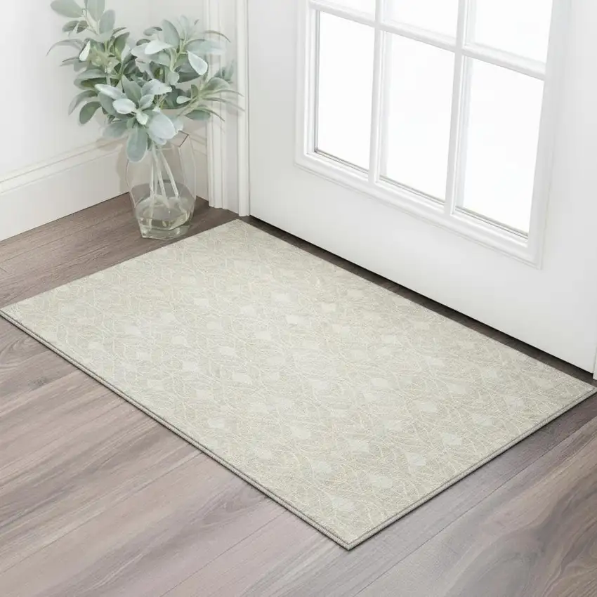 Beige And Ivory Geometric Washable Area Rug With UV Protection Photo 1