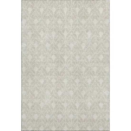 Beige And Ivory Geometric Washable Area Rug With UV Protection Photo 1