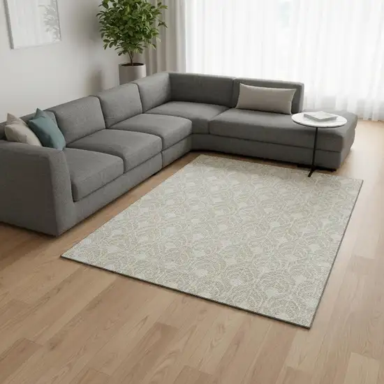 Beige And Ivory Geometric Washable Area Rug With UV Protection Photo 2