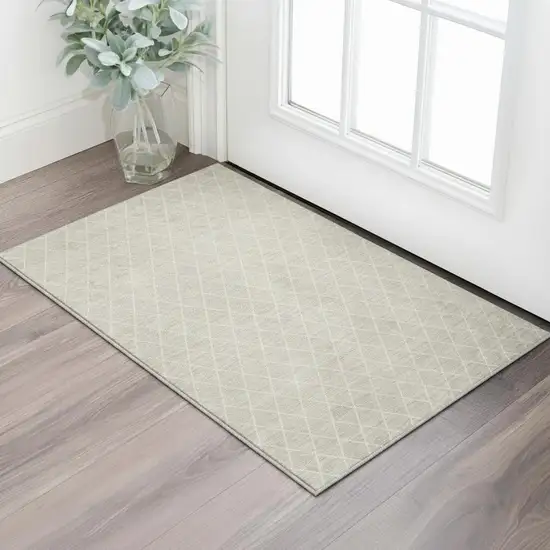 Beige And Ivory Geometric Washable Area Rug With UV Protection Photo 2