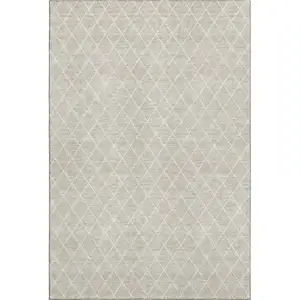 Photo of Beige And Ivory Geometric Washable Area Rug With UV Protection
