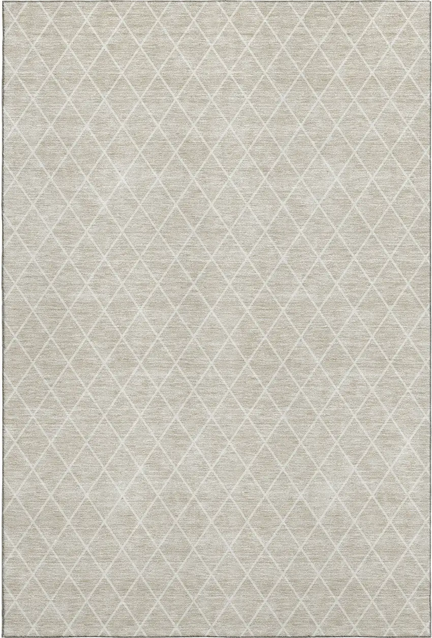 Beige And Ivory Geometric Washable Area Rug With UV Protection Photo 1