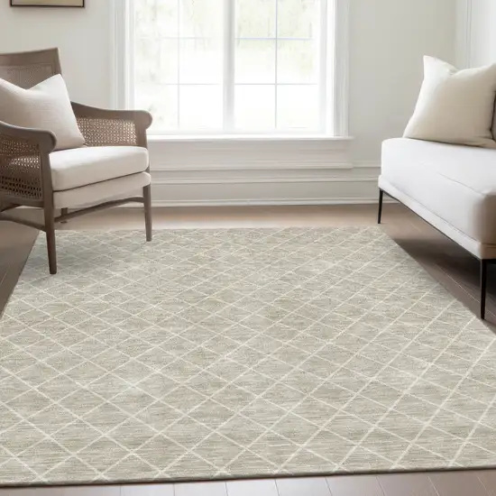 Beige And Ivory Geometric Washable Area Rug With UV Protection Photo 4