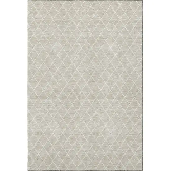Beige And Ivory Geometric Washable Area Rug With UV Protection Photo 2