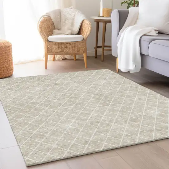 Beige And Ivory Geometric Washable Area Rug With UV Protection Photo 4
