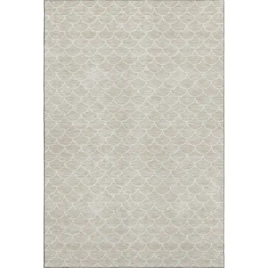 Beige And Ivory Geometric Washable Area Rug With UV Protection Photo 1