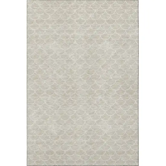 Beige And Ivory Geometric Washable Area Rug With UV Protection Photo 3